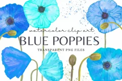 Blue Poppies Flowers Watercolor Clip Art Set Poppy Sublimati Product Image 1