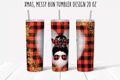 Xmas, Messy bun tumbler Sublimation. 20 oz, PNG. Product Image 1