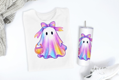 Pastel Iridescent Ghost with Bow PNG - Halloween Sublimation Product Image 2