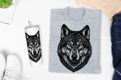 Wolf Linocut Sublimation Design - Black Silhouette PNG Product Image 2