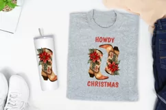 Howdy Christmas PNG, Cowgirl Floral Boots Sublimation Design Product Image 3