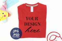 Father's Day Red T-shirt Mockup, Folded T-shirt Mock up PSD Product Image 1