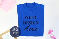 Father's Day Blue T-shirt Mockup, Royal Blue Folded T-shirt Product Image 1
