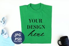 Father's Day Green T-shirt Mockup, Folded T-shirt Mockup PSD Product Image 1