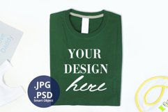 Father's Day Forest Green T-shirt Mockup, Folded T-shirt PSD Product Image 1