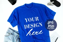 Blue T-shirt Mockup Father's Day, Dad T-shirt mockup PSD Product Image 1