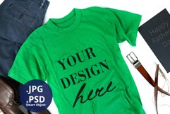 Green T-shirt Mockup Father's Day, Dad T-shirt Mockup PSD Product Image 1