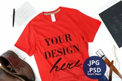 Red T-shirt Mockup Father's Day, Dad T-shirt Mockup PSD JPG Product Image 1