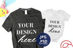 Dark Gray T-shirt & Baby Bodysuit Mockup, Father's Day PSD Product Image 1