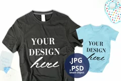Baby Boy Bodysuit & Dark Gray T-shirt Mockup Father's Day Product Image 1