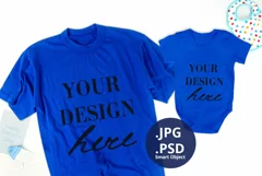 Blue Dad T-shirt & Baby Boy bodysuit Mockup, Father's Day Product Image 1
