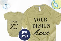 Matching Father's T-shirt & Baby bodysuit Mockup, Sand Color Product Image 1