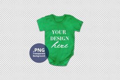 Green baby bodysuit Mockup Transparent background PSD Product Image 1