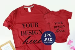 Dark Red Mens T-shirt & Baby bodysuit Mockup, Father's Day Product Image 1