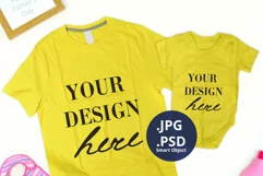 Yellow Dad T-shirt & Baby bodysuit Mockup, Father's Day Product Image 1