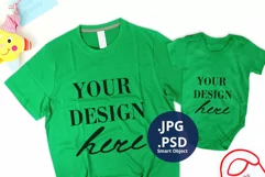 Green Dad T-shirt & Green Baby bodysuit Mockup, Father's Day Product Image 1