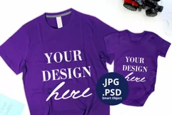 Purple Dad T-shirt & Baby bodysuit Mockup, Father's Day Product Image 1