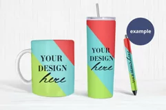 Pen, Skinny Tumbler & Mug Mockup, Sublimation Mockup PSD Product Image 2