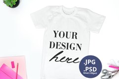 School t-shirt mockup for Girl, White t-shirt mockup PSD Product Image 1