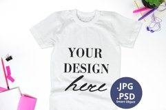 School Girls t-shirt mockup, Pink school Accessories flatlay Product Image 1