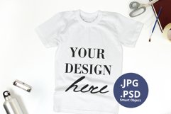 White School t-shirt mockup PSD, school Accessories flatlay Product Image 1
