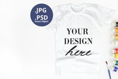 Back to school White t-shirt mockup, School Oil Paint Set Product Image 1