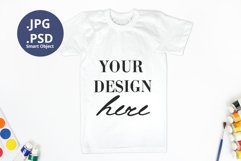 White t-shirt mockup & School Oil Paint Set, Back to school Product Image 1