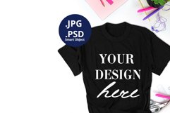 Black T-shirt Mockup PSD Full wrap, Pink Feminine background Product Image 1