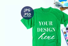 Green t-shirt mockup Back to school, Fine Arts painting set Product Image 1