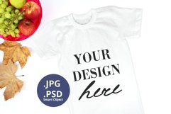 White t-shirt mockup PSD Thanksgiving, Fruit Bowl & Leaves Product Image 1