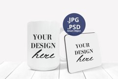 15oz coffee mug & rectangle coaster mockup, full wrap PSD Product Image 1