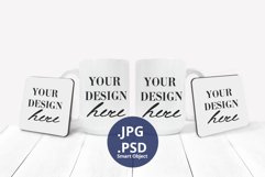 Two 15oz coffee mugs & rectangle coasters mockup, full wrap Product Image 1