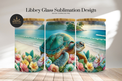 Sea Turtle 16oz Glass Can Wrap, Tropical Floral PNG Design Product Image 1
