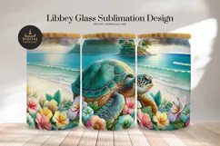 Sea Turtle 16oz Glass Can Wrap, Tropical Floral PNG Design Product Image 1