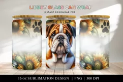 English Bulldog Libbey Glass Can Wrap, Dog Sunflower PNG Product Image 1