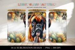 Boxer Libbey Glass Can Wrap, Dog Sunflower PNG Product Image 2