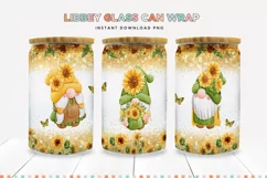 Sunflowers, Gnomes & Butterflies 16 oz Glass Can Wrap PNG Product Image 1