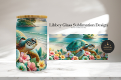 Sea Turtle 16oz Glass Can Wrap, Tropical Floral PNG Design Product Image 2