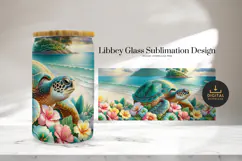 Sea Turtle 16oz Glass Can Wrap, Tropical Floral PNG Design Product Image 2