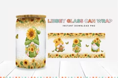 Sunflowers, Gnomes & Butterflies 16 oz Glass Can Wrap PNG Product Image 2