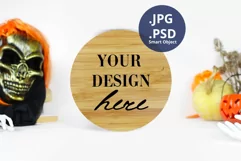 Halloween wood round sign mockup, 12" door sign mock up PSD Product Image 1