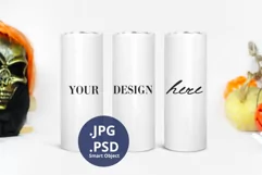 Halloween 20oz Skinny Tumbler Mockup Full Wrap, 3 tumblers Product Image 1