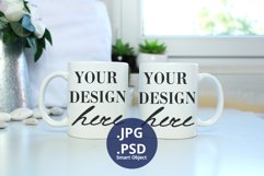 Two 11oz White Mugs mockup PSD, Neutral background PSD & JPG Product Image 1