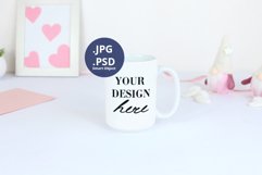 White Mug 15 oz Valentine's day Mockup, PSD Mockup Product Image 1