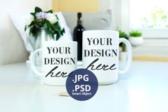 15oz & 11oz Mug mockup PSD, 2 White Mugs Mockup minimalist Product Image 1
