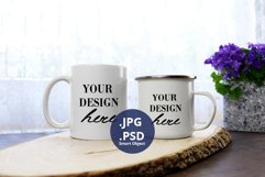 White coffee mug and camping mug Mockup Plain background PSD Product Image 1