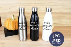 Halloween White, Black & Stainless Steel water bottle Mockup Product Image 1