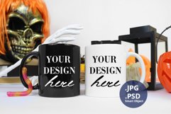 Black & White Halloween Mugs mockup PSD, 2 Two mug mockup Product Image 1