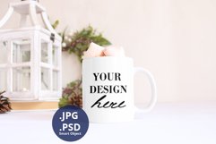Minimalist Christmas White Mug mockup & marshmallow inside Product Image 1