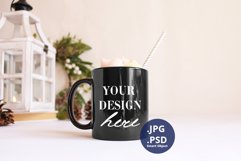 Minimalist Christmas Black Mug mockup & marshmallow inside Product Image 1